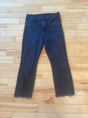 MOTHER Black Straight-Leg Jeans with Raw Hem